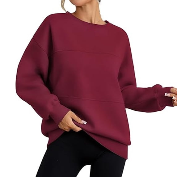 ManxiVoo Women's Crewneck Sweatshirt Long Sleeve Loose Fit Casual Pullover Top Spring Fall Essentials S Size Wine
