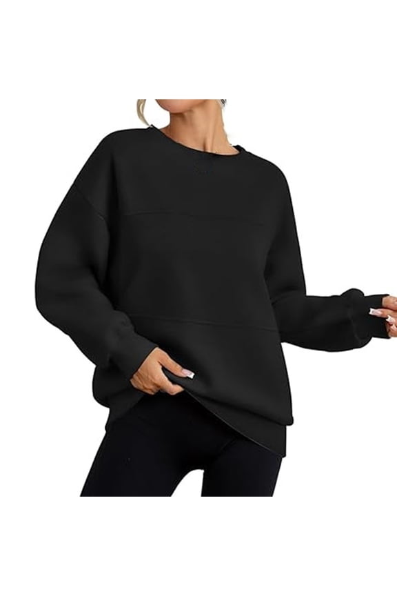 Women's Crewneck Sweatshirt Long Sleeve Loose Fit Casual Pullover Top Spring Fall Essentials XXL Size Black