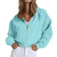 thumbnail image 1 of ManxiVoo Women's Cropped Zippered Hoodie Casual Loose Fit Drop Shoulder Sweatshirt Lightweight Street Style XXL Size Light Blue, 1 of 7