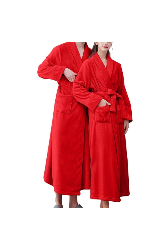 Women's Double Pocket Soft Flannel Robe Cozy Fleece Lined Long Bathrobe for Home Lounge and Relaxation XXL Size