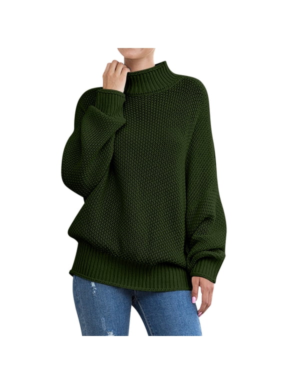 Women's Drop Shoulder Knit Jumper Loose Fit Batwing Sleeve Pullover Trendy Fall Casual Thin Sweater L Size Blackish Green