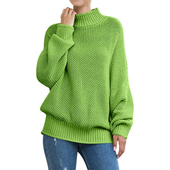 ManxiVoo Women's Drop Shoulder Knit Jumper Loose Fit Batwing Sleeve Pullover Trendy Fall Casual Thin Sweater S Size Light Green