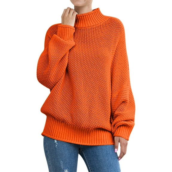 ManxiVoo Women's Drop Shoulder Knit Jumper Loose Fit Batwing Sleeve Pullover Trendy Fall Casual Thin Sweater S Size Orange