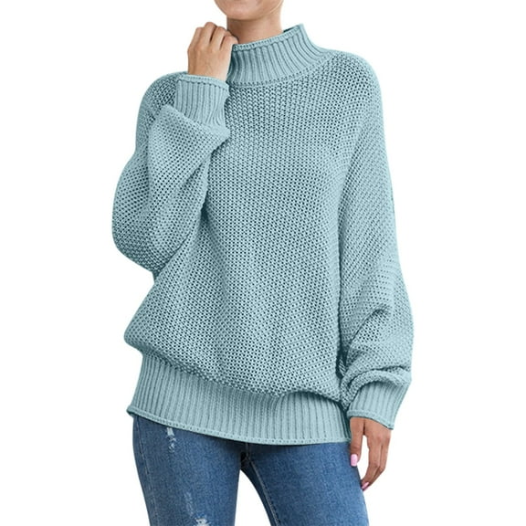 ManxiVoo Women's Drop Shoulder Knit Jumper Loose Fit Batwing Sleeve Pullover Trendy Fall Casual Thin Sweater XXL Size Light Blue