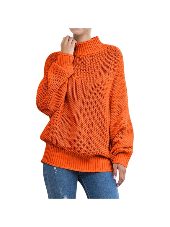 Women's Drop Shoulder Knit Jumper Loose Fit Batwing Sleeve Pullover Trendy Fall Casual Thin Sweater XXL Size Orange