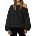 thumbnail image 1 of ManxiVoo Women's Drop Shoulder Oversized Sweatshirt Long Sleeve Loose Fit Casual Fall Pullover Top L Size Black, 1 of 7