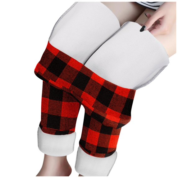 ManxiVoo Women's Elastic High Waist Fleece Lined Printed Leggings for Thermal Comfort in Winter Workout and Daily Use L Size Red