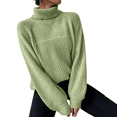 thumbnail image 1 of ManxiVoo Women's Fashion High Neck Knit Sweater Winter Warm Soft Yarn Pullover Comfort Stretch Casual Tops L Size Green, 1 of 5