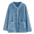 thumbnail image 1 of ManxiVoo Women's Flannel Sleepwear Top Oversized Cardigan Cozy Winter Loungewear Soft Home Wear Long Sleeve Comfort M Size Blue, 1 of 9