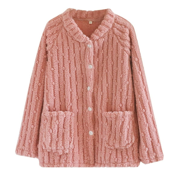 ManxiVoo Women's Flannel Sleepwear Top Oversized Cardigan Cozy Winter Loungewear Soft Home Wear Long Sleeve Comfort XL Size Pink