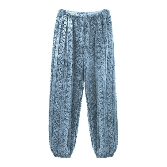 ManxiVoo Women's Fleece Lounge Pants Solid Color Sleepwear Soft Fuzzy Pajama Bottoms Elastic Waist Comfort Home Wear Blue