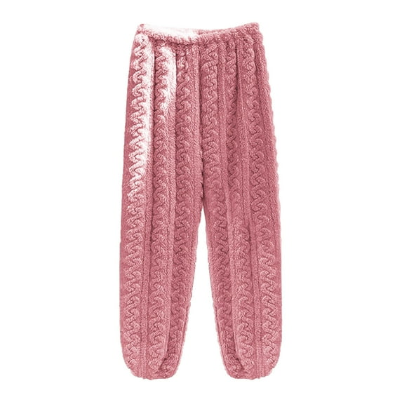 ManxiVoo Women's Fleece Lounge Pants Solid Color Sleepwear Soft Fuzzy Pajama Bottoms Elastic Waist Comfort Home Wear Pink