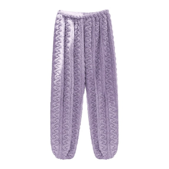 ManxiVoo Women's Fleece Lounge Pants Solid Color Sleepwear Soft Fuzzy Pajama Bottoms Elastic Waist Comfort Home Wear Purple