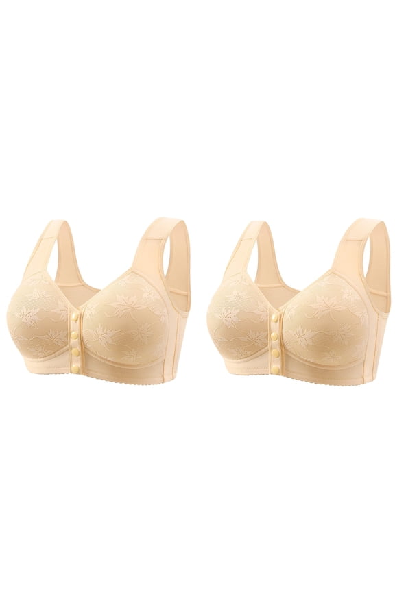 Women's Front Closure Wireless Bras 2 Pack Soft Skin Friendly Fabric Comfort Fit for Full Figure Mature Ladies 36 Size Beige