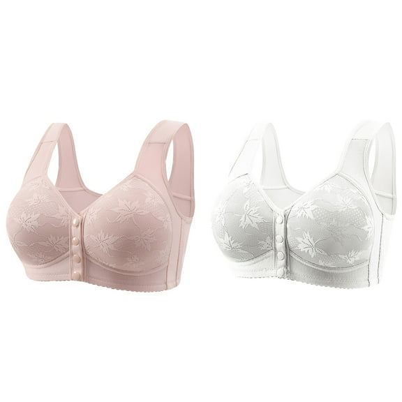 ManxiVoo Women's Front Closure Wireless Bras 2 Pack Soft Skin Friendly Fabric Comfort Fit for Full Figure Mature Ladies 40 Size Light Pink