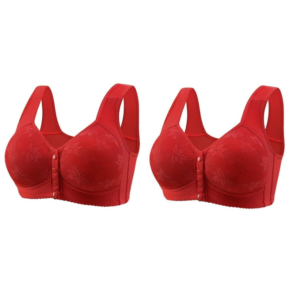 ManxiVoo Women's Front Closure Wireless Bras 2 Pack Soft Skin Friendly Fabric Comfort Fit for Full Figure Mature Ladies 40 Size Red