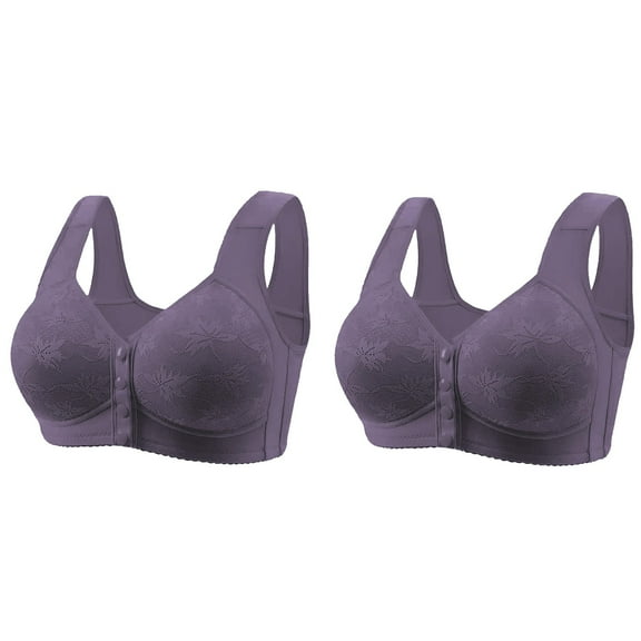 ManxiVoo Women's Front Closure Wireless Bras 2 Pack Soft Skin Friendly Fabric Comfort Fit for Full Figure Mature Ladies 42 Size Purple