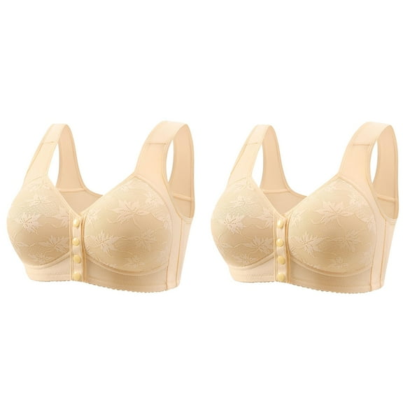 ManxiVoo Women's Front Closure Wireless Bras 2 Pack Soft Skin Friendly Fabric Comfort Fit for Full Figure Mature Ladies 48 Size Beige
