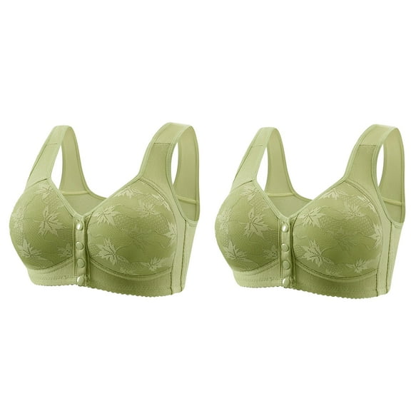 ManxiVoo Women's Front Closure Wireless Bras 2 Pack Soft Skin Friendly Fabric Comfort Fit for Full Figure Mature Ladies 48 Size Green