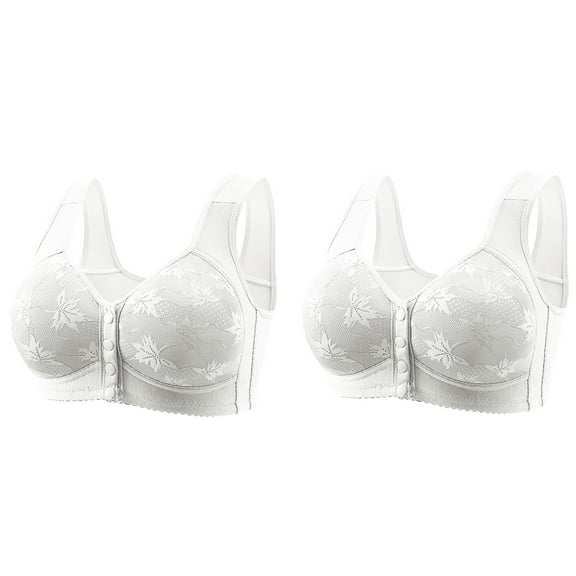ManxiVoo Women's Front Closure Wireless Bras 2 Pack Soft Skin Friendly Fabric Comfort Fit for Full Figure Mature Ladies 50 Size White