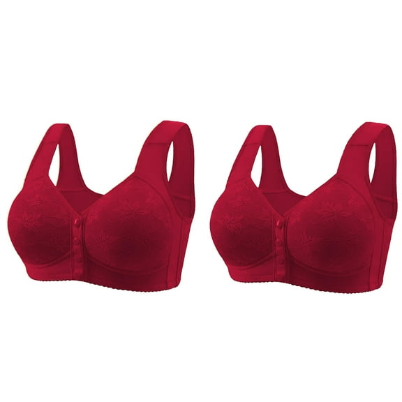 ManxiVoo Women's Front Closure Wireless Bras 2 Pack Soft Skin Friendly Fabric Comfort Fit for Full Figure Mature Ladies 50 Size Wine