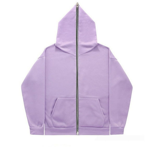 ManxiVoo Women's Full Zip Hooded Sweatshirt with Long Sleeves Unisex Style Outdoor Casual Wear Tops XL Size Purple