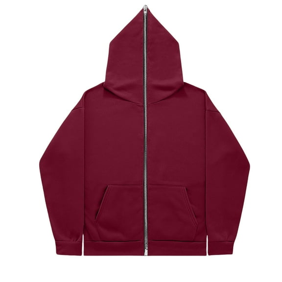 ManxiVoo Women's Full Zip Hooded Sweatshirt with Long Sleeves Unisex Style Outdoor Casual Wear Tops XL Size Red