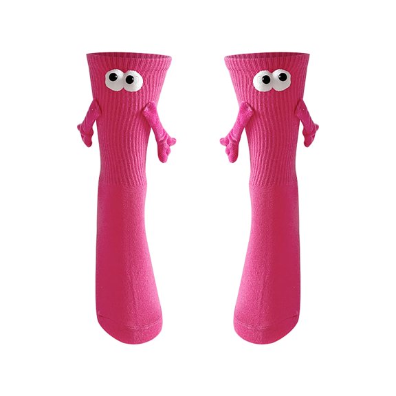 ManxiVoo Women's Fun Couple Design Magnetic Pull On Tube Socks with Hand Holding Pattern for Cozy Everyday Wear and Perfect Gift Idea Hot Pink
