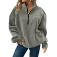 thumbnail image 1 of ManxiVoo Women's Half Zip Pullover Sweatshirt Oversized Soft Fuzzy Sweater with Pockets Cozy Winter Wear XL Size Grey, 1 of 5