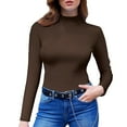 thumbnail image 1 of ManxiVoo Women's High Neck Fitted Long Sleeve Top Stretch Cotton Blend Basic Layering Tee Comfortable Bodycon Style M Size Coffee, 1 of 4
