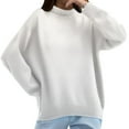 thumbnail image 1 of ManxiVoo Women's High Neck Pure Cotton Sweatshirt Long Sleeve Versatile Solid Color Casual Winter Pullover XXL Size White, 1 of 9