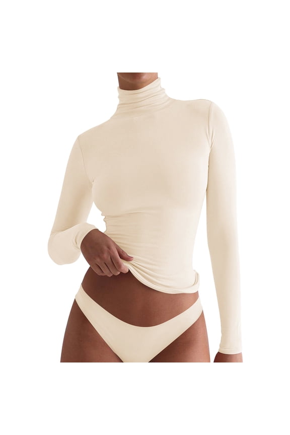 Women's High Neck Slim Fit Base Layer Top Minimalist Contemporary Style Versatile Breathable Essential Wardrobe Basic L Size Beige