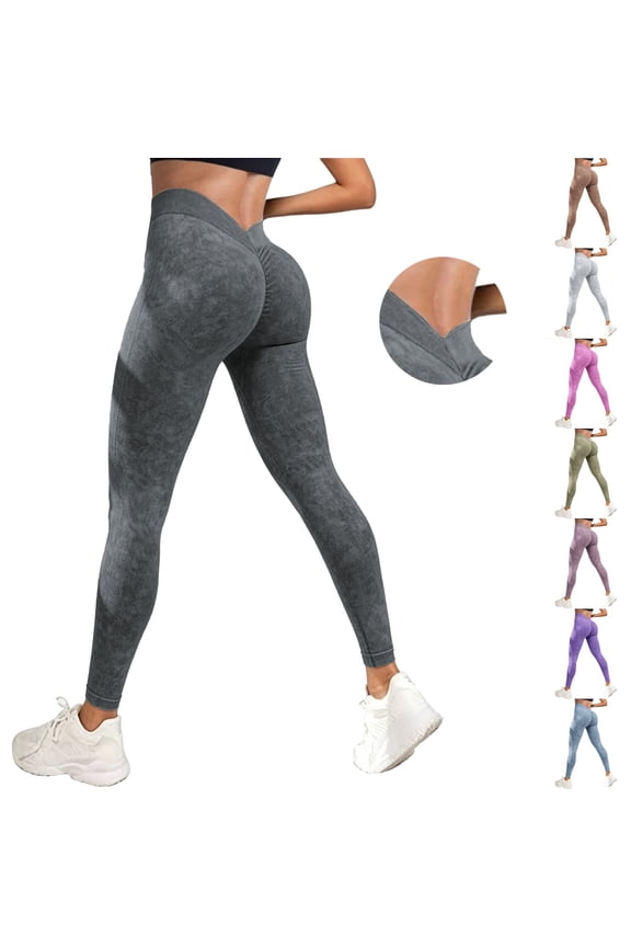 Women's High Waist Yoga Leggings Scrunch Butt Workout Pants Deep V Waist V Back Peach Hip Lifting Full Length Tummy Control Gym Trousers