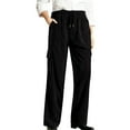 thumbnail image 1 of ManxiVoo Women's High Waisted Corduroy Casual Pants Straight Leg with Elastic Waist Loose Fit Comfortable Cotton Cargo Trousers for Everyday Wear L Size Black, 1 of 6