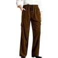 thumbnail image 1 of ManxiVoo Women's High Waisted Corduroy Casual Pants Straight Leg with Elastic Waist Loose Fit Comfortable Cotton Cargo Trousers for Everyday Wear XL Size Coffee, 1 of 6