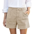 thumbnail image 1 of ManxiVoo Women's High Waisted Linen Shorts with Button Fly and Pockets for Business Casual Summer Work Attire L Size Beige, 1 of 7