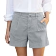 thumbnail image 1 of ManxiVoo Women's High Waisted Linen Shorts with Button Fly and Pockets for Business Casual Summer Work Attire L Size Grey, 1 of 7