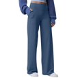 thumbnail image 1 of ManxiVoo Women's High Waisted Ribbed Flare Leggings Yoga Pants with Wide Leg Lounge Trousers for Women Buttery Soft Comfy Everyday Wear XL Size Blue, 1 of 8