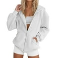 thumbnail image 1 of ManxiVoo Women's Hooded Zipper Pocket Sweatshirt Raglan Sleeve Casual Comfort Fit Long Sleeve Pullover Fall Street Style Lounge Top S Size White, 1 of 8