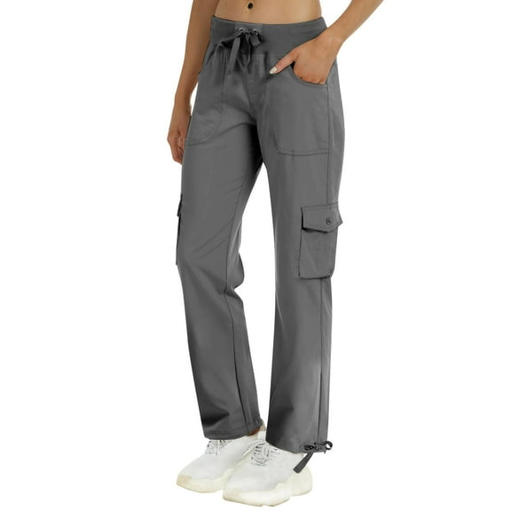 ManxiVoo Women's Lightweight Cargo Pants Adjustable Waist Straight Leg Athletic Travel Hiking Casual Comfortable Outdoor XXL Size Dark Gray