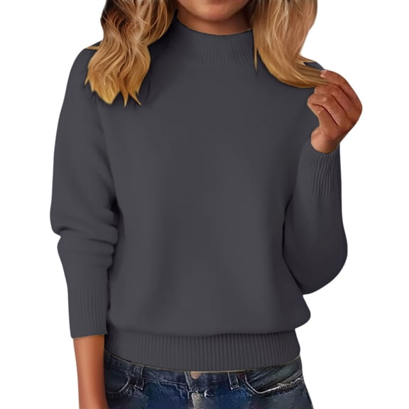 ManxiVoo Women's Lightweight Sweater Semi Turtleneck Long Sleeve Pullover Layering Base Top for Work Office Comfort Stretch Knit Casual Chic S Size Dark Gray