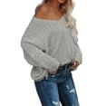 thumbnail image 1 of ManxiVoo Women's Lightweight V Neck Off Shoulder Pullover Sweater Loose Knit Long Sleeve Top for Autumn Casual Wear M Size Grey, 1 of 6