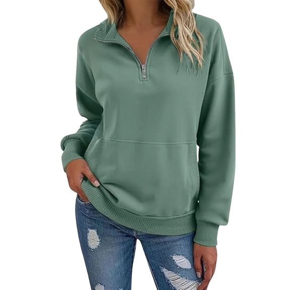 ManxiVoo Women's Long Sleeve Half Zip Pullover Sweatshirt Lightweight Loose Fit for Casual Daily Wear and Outdoor Activities XXXL Size Green