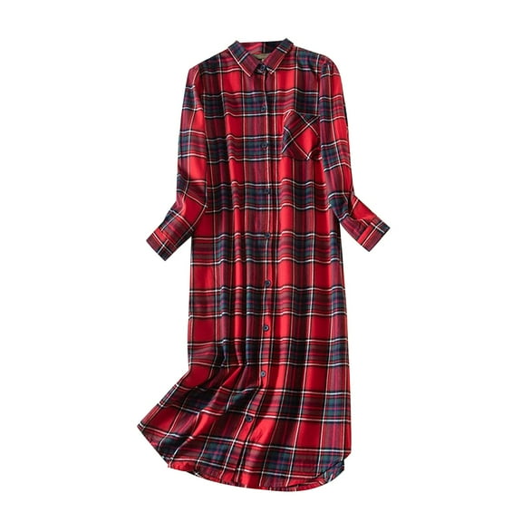 ManxiVoo Women's Longline Brushed Cotton Pajama Set Cardigan Style Nightgown for Winter XL Size Red