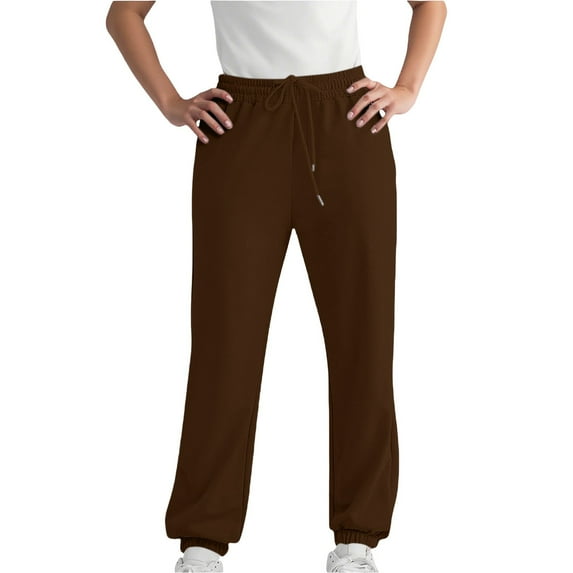 ManxiVoo Women's Loose Fit Jogger Sweatpants High Waist Straight Leg with Pockets Comfortable Athletic Casual Winter Trousers M Size Bronze