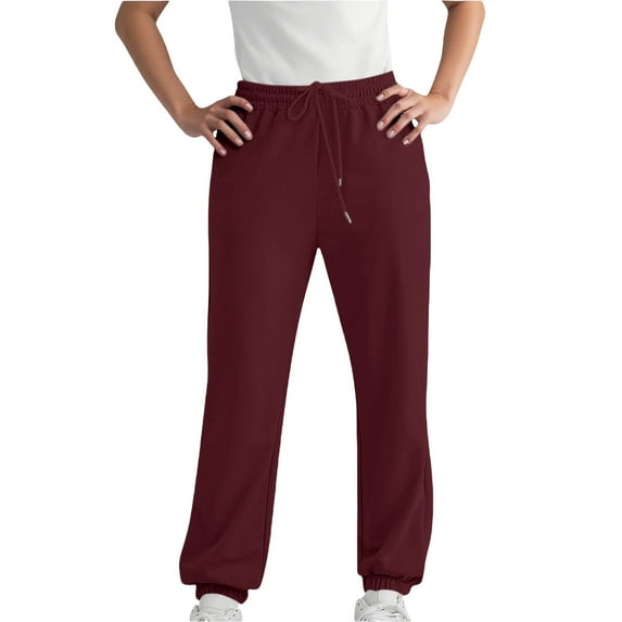 ManxiVoo Women's Loose Fit Jogger Sweatpants High Waist Straight Leg with Pockets Comfortable Athletic Casual Winter Trousers XXXL Size Wine