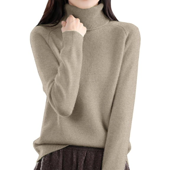 ManxiVoo Women's Loose Fit Turtleneck Pullover Sweater for Layering with Thickened Knit Fabric in Korean Style Winter Warm Top for Daily Casual Wear L Khaki