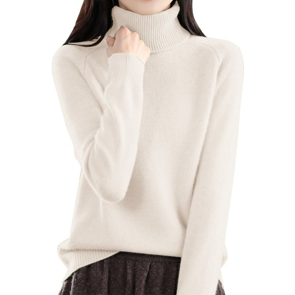 ManxiVoo Women's Loose Fit Turtleneck Pullover Sweater for Layering with Thickened Knit Fabric in Korean Style Winter Warm Top for Daily Casual Wear S White