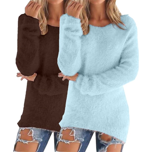 ManxiVoo Women's Loose Fuzzy Sweater Two Piece Set Long Sleeve Pullover Winter Cozy Jumper Top L Size