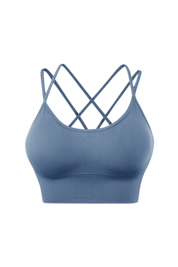 Women's Low Impact Workout Bras Padded Support Strappy Cross Back Cropped Top For Yoga Fitness Training Comfort Wear S Size Blue